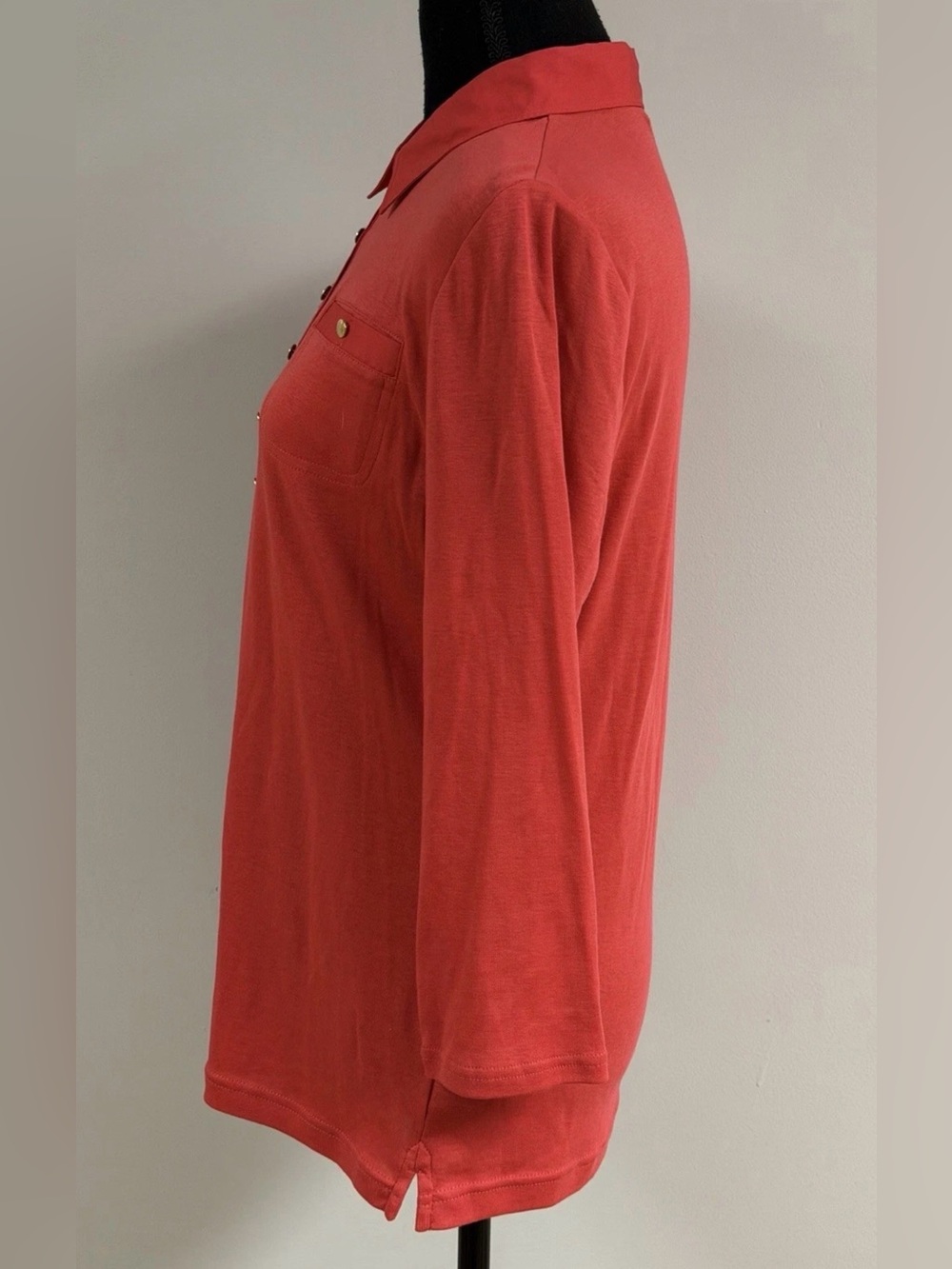 Lauren Ralph Lauren Red Knit Polo Shirt Gold Buttons 3/4 Sleeve Women’s Size L - Picture 3 of 6